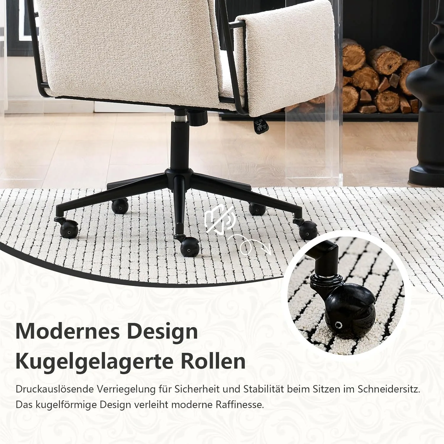YOUTASTE Model 1239 - Luxury Bouclé Wide Office Chair