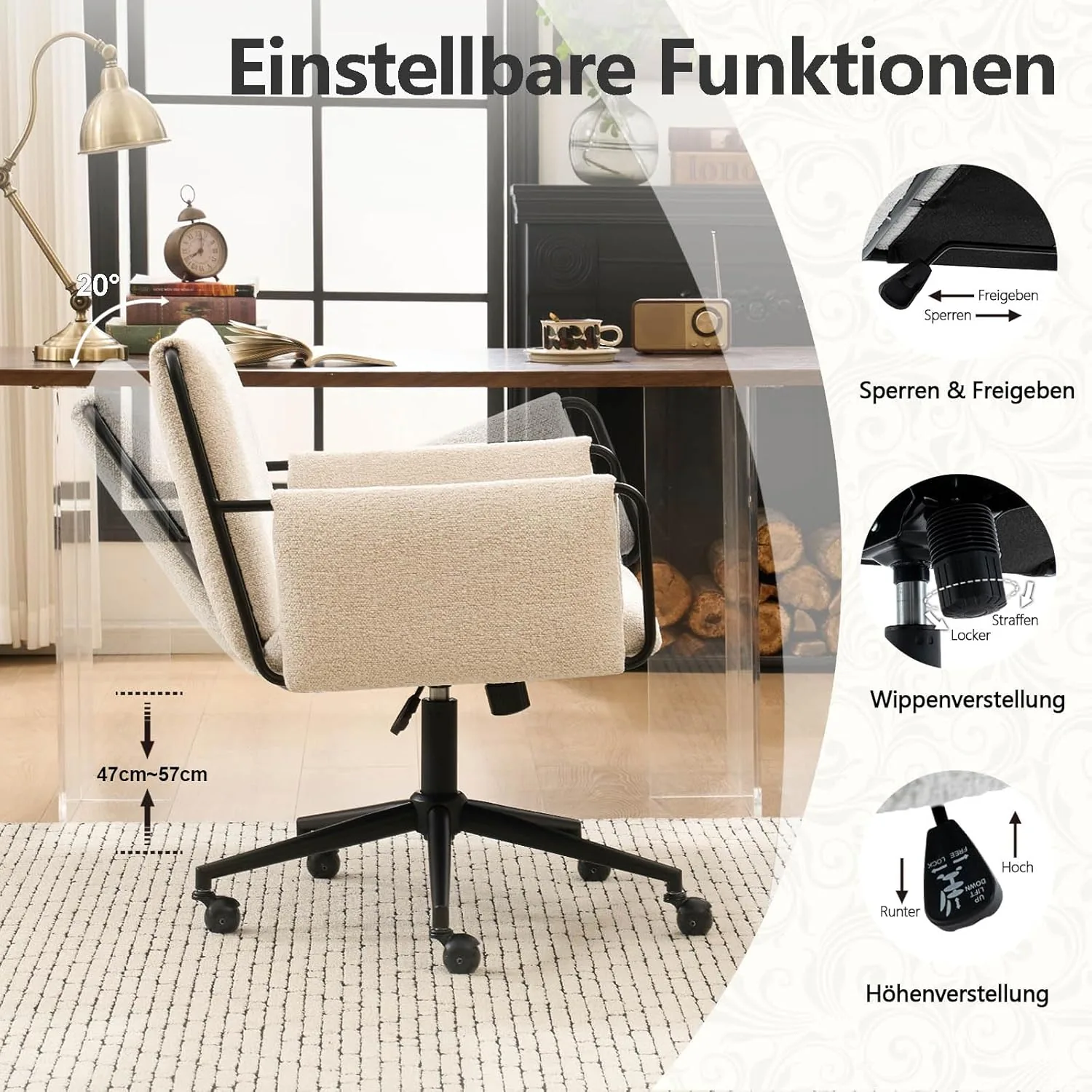 YOUTASTE Model 1239 - Luxury Bouclé Wide Office Chair