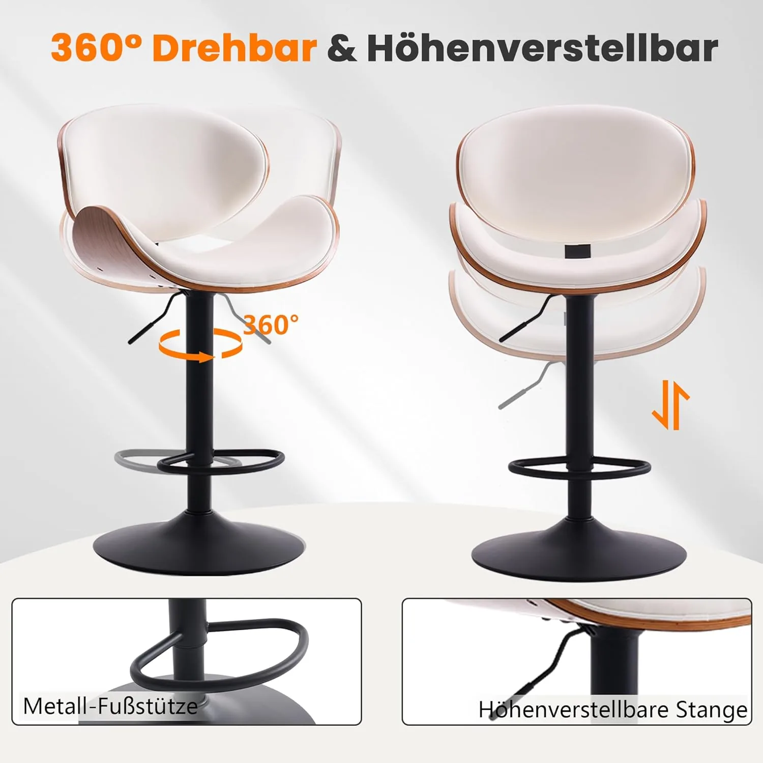 YOUTASTE Model 2411 - Mid-Century Modern Wood Bar Stool