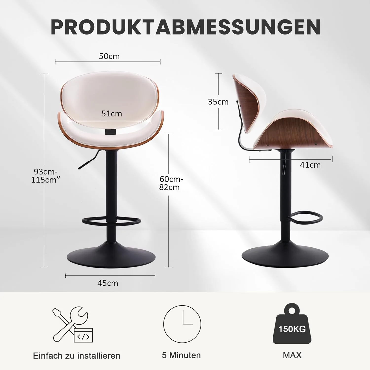 YOUTASTE Model 2411 - Mid-Century Modern Wood Bar Stool