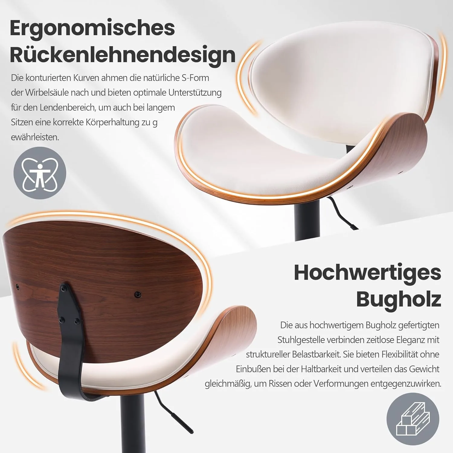 YOUTASTE Model 2411 - Mid-Century Modern Wood Bar Stool